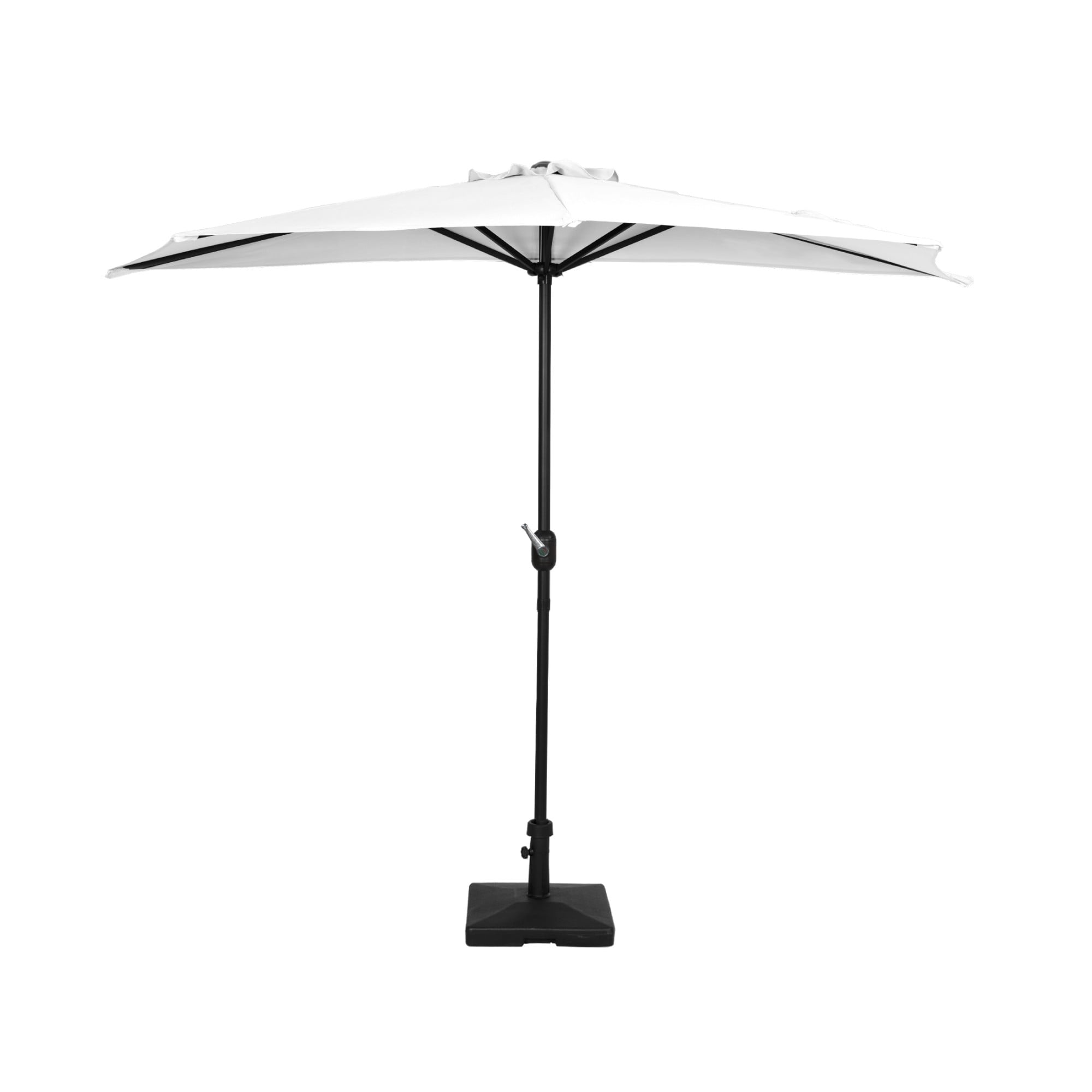9 ft Half Market Umbella with Square Concrete Base, White