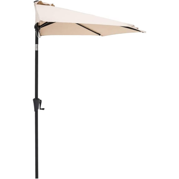 9 ft Half Round Outdoor Patio Market Wall Umbrella with Tilt Beige