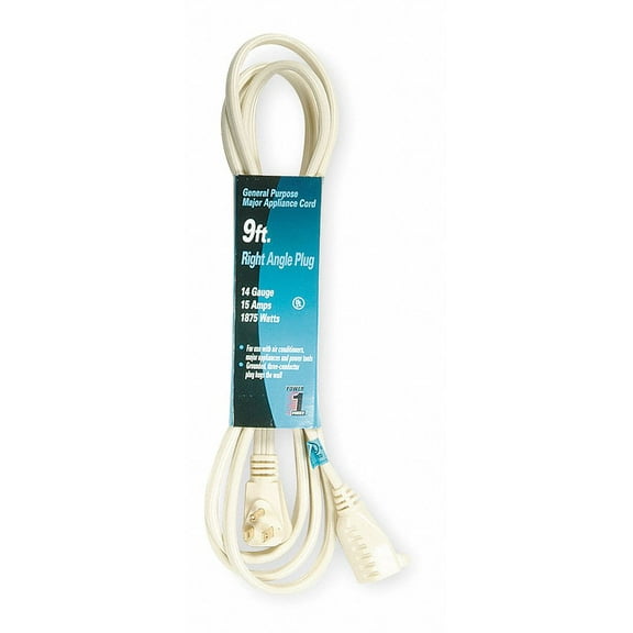 9 ft. Indoor Extension Cord; Max Amps: 15.0, Number of Outlets: 1, Beige