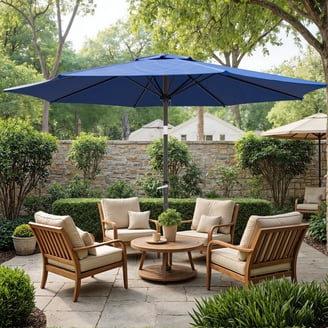 hampton bay patio umbrella with lights Double-Sided LED Patio Table Umbrella Hole UV polyester and wind Patio Furniture & Accessories Color:Veggie Garden