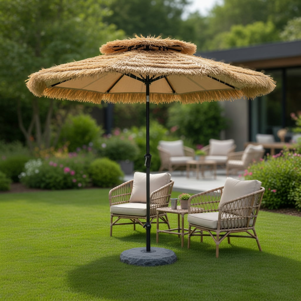 double vented patio umbrella with tilt in tan beige natural Outsunny 9.7' Sided LED Solar Light Cream White lasting sun protection Nature Spring 9-Foot Patio Umbrella-Auto