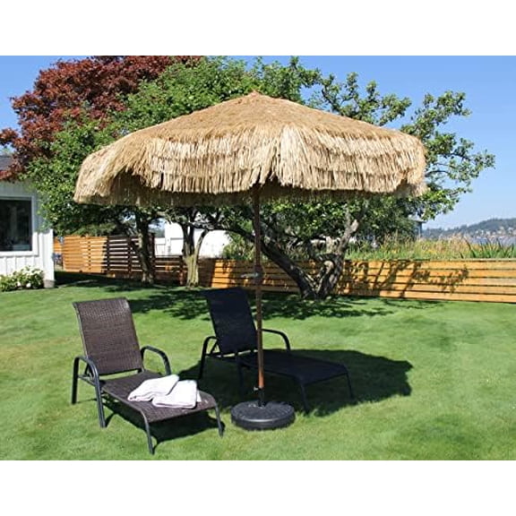 9 ft Palapa Tiki Patio Umbrella with Crank Lift and Easy Tilt Whiskey Brown Hawaiian Themed$$Garden & Patio