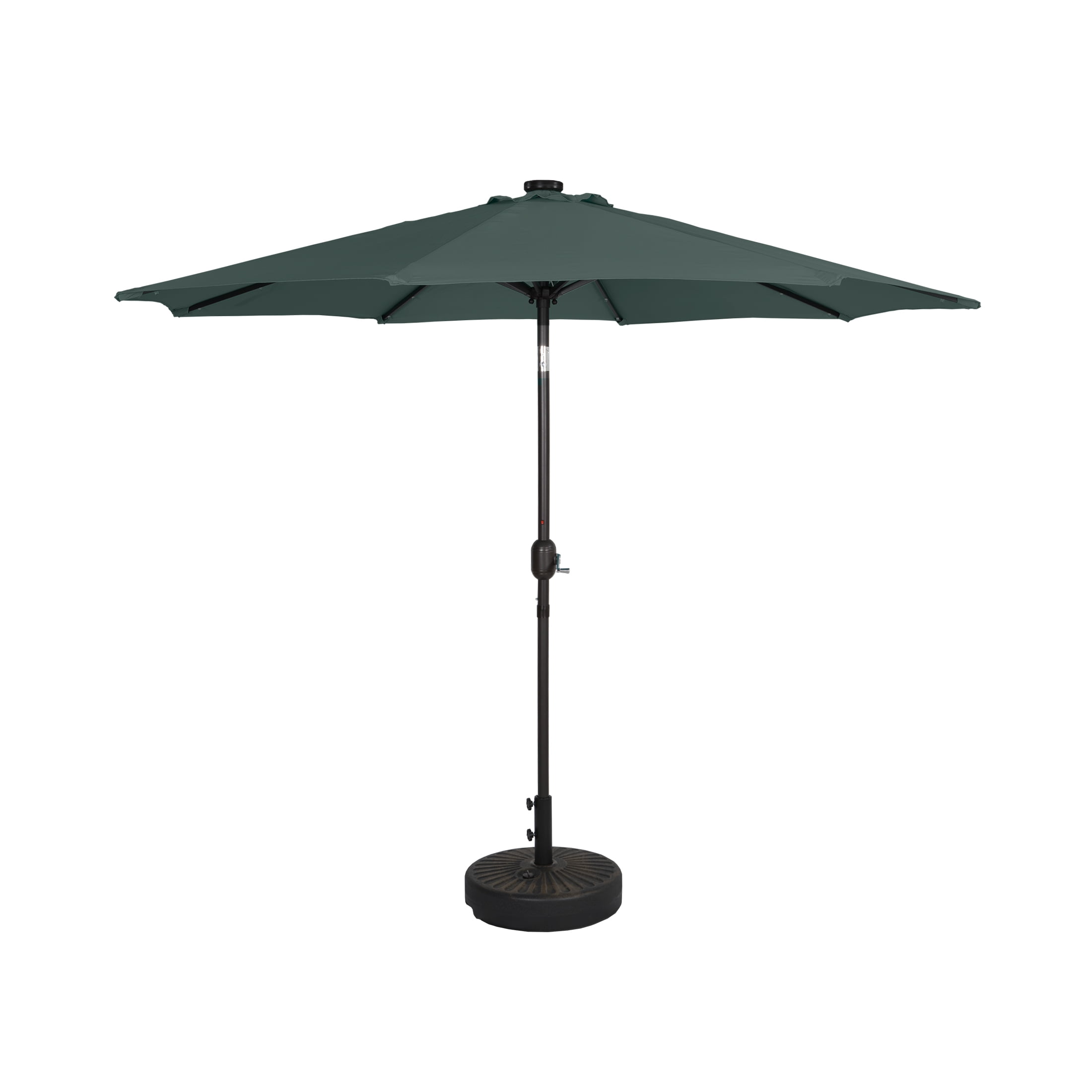 9 ft Patio Solar LED Market Umbrella With Bronze Round Free Standing Base, Dark Green