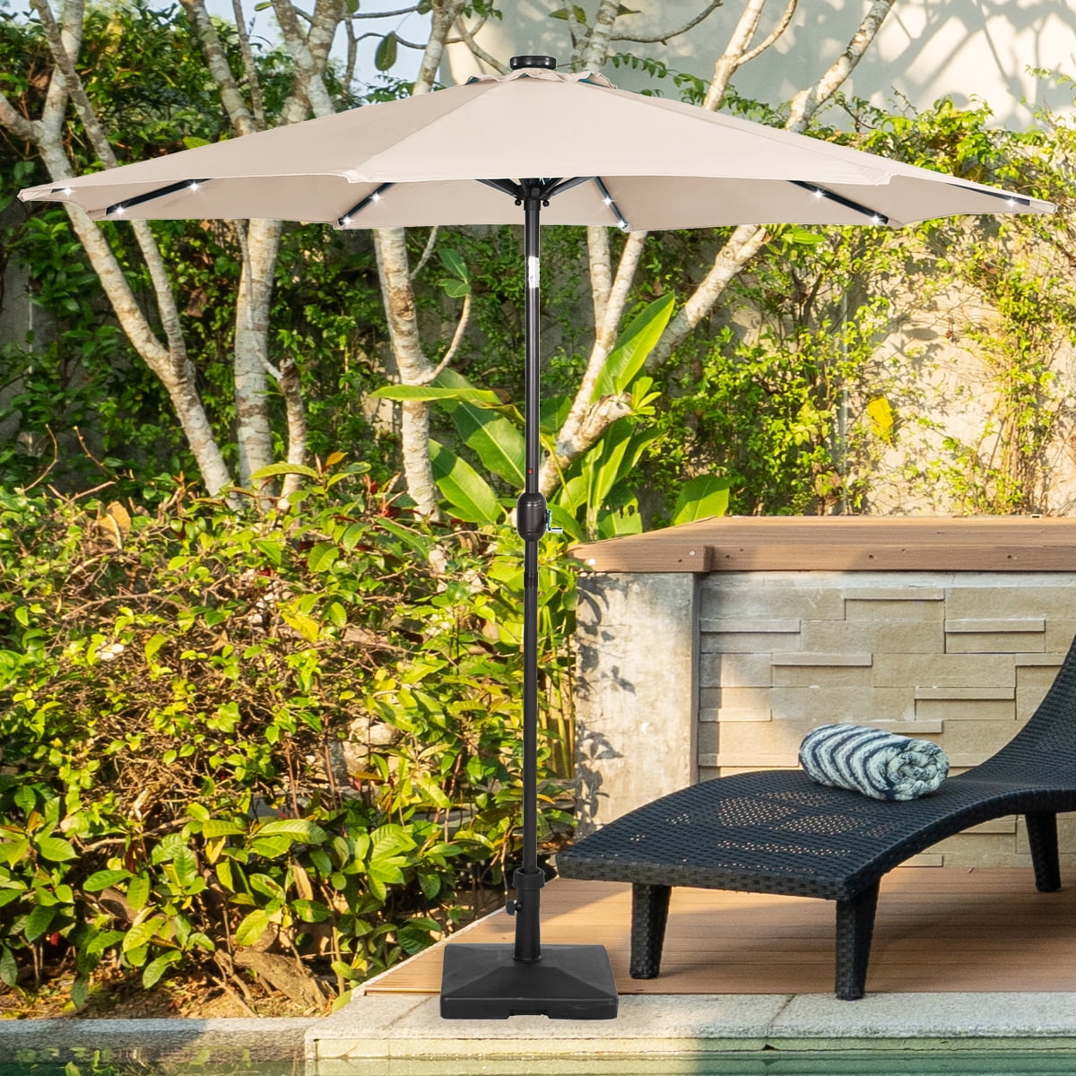 9 ft Patio Solar LED Market Umbrella with Square Concrete Base, Beige -  Walmart.com