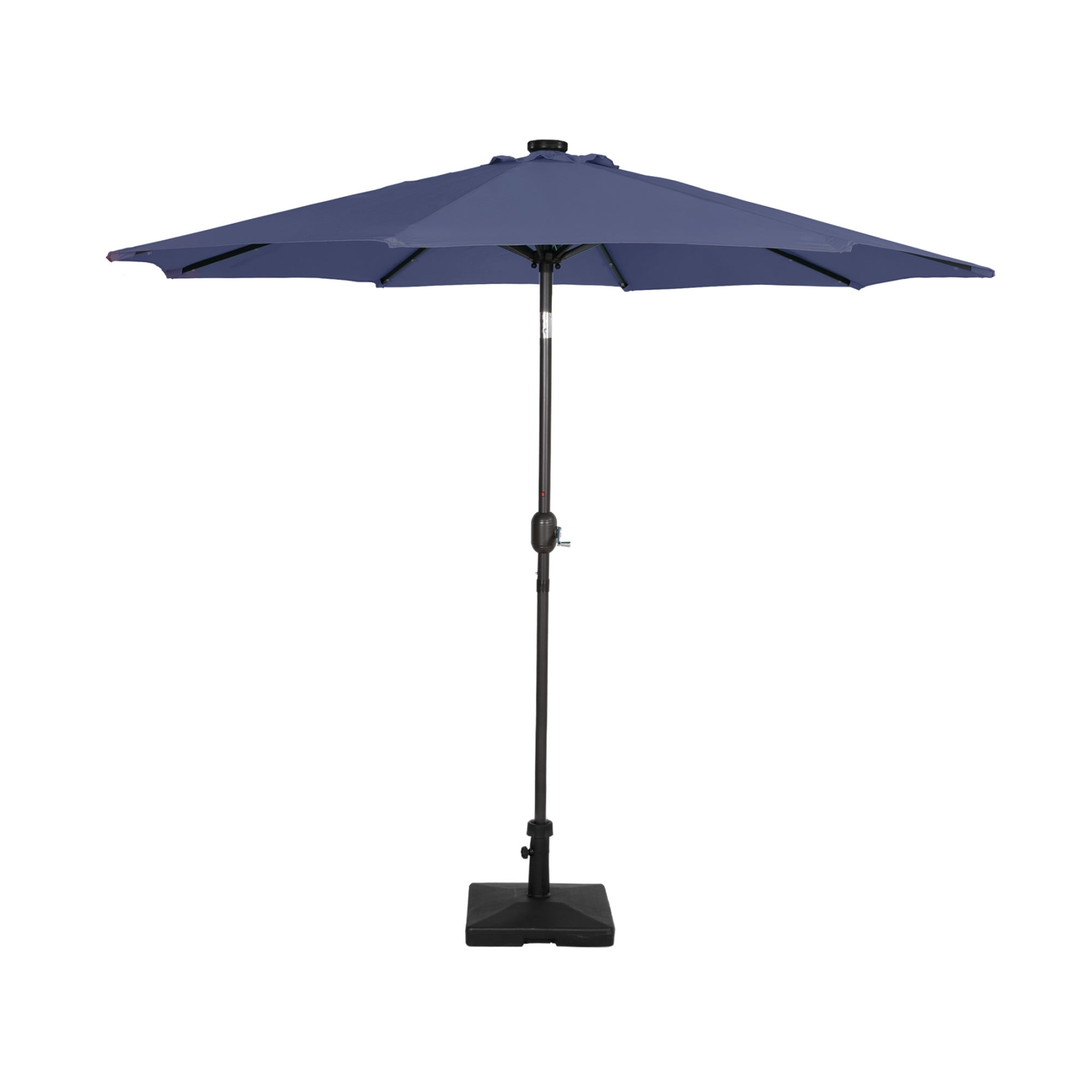 9 ft Patio Solar LED Market Umbrella with Square Concrete Base, Navy Blue