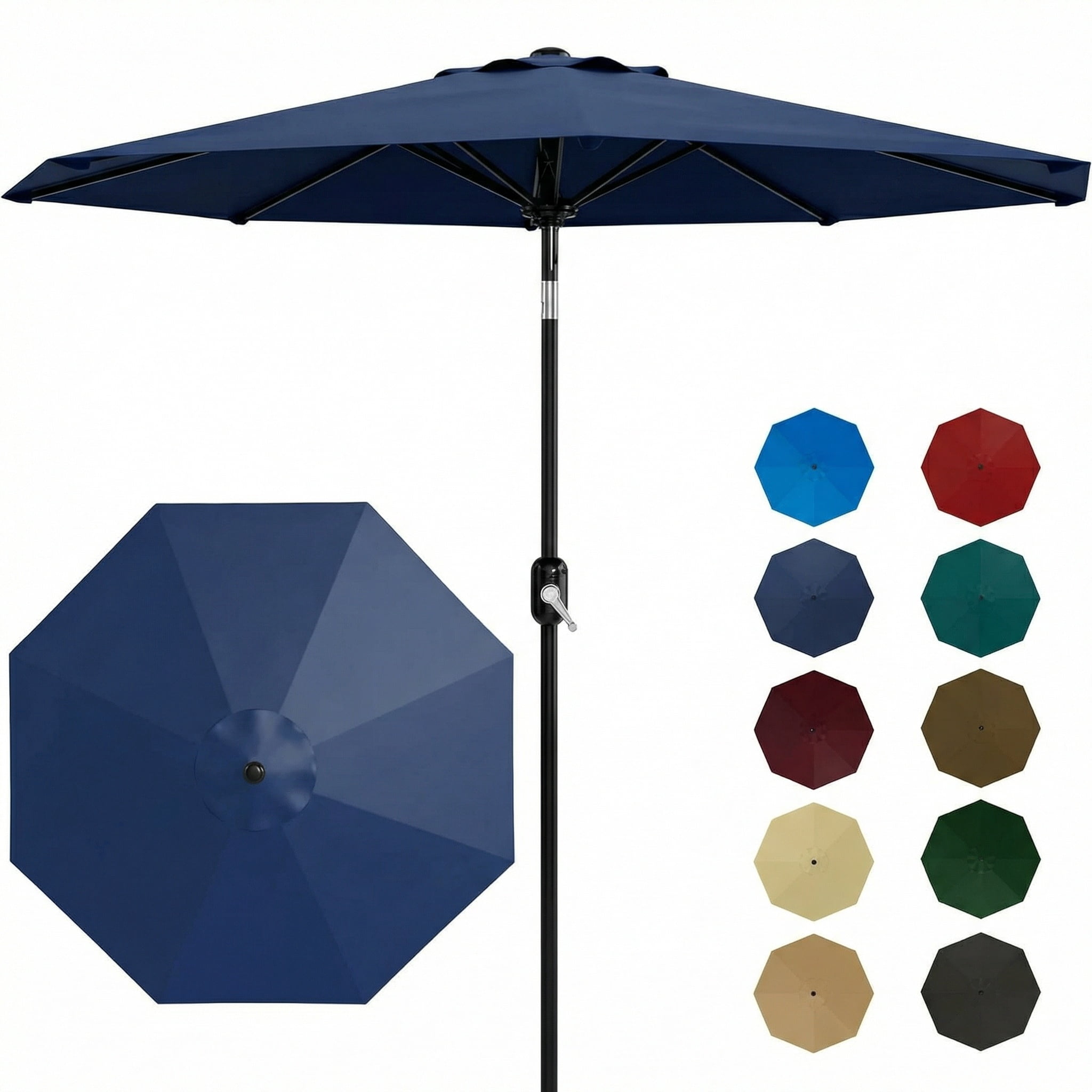 9 ft Patio Umbrella,8 Ribs Outdoor Market Table Umbrella with Crank Lift Push Button Tilt,Navy Blue