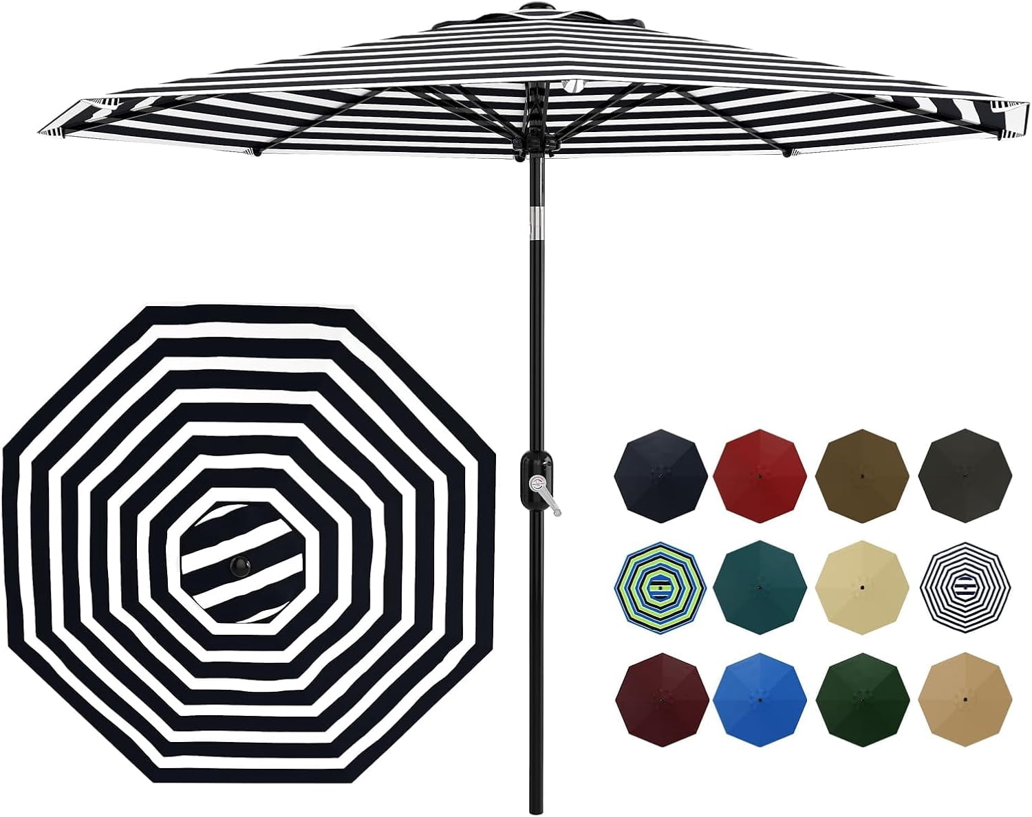 9 ft Patio Umbrella - 8 Sturdy Ribs Outdoor Table Umbrella with Crank ...