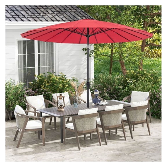 9 ft Patio Umbrella - Outdoor Round Market Umbrella with Fiberglass Ribs, Tilt & Crank - Tan/Wine/Navy/Turquoise