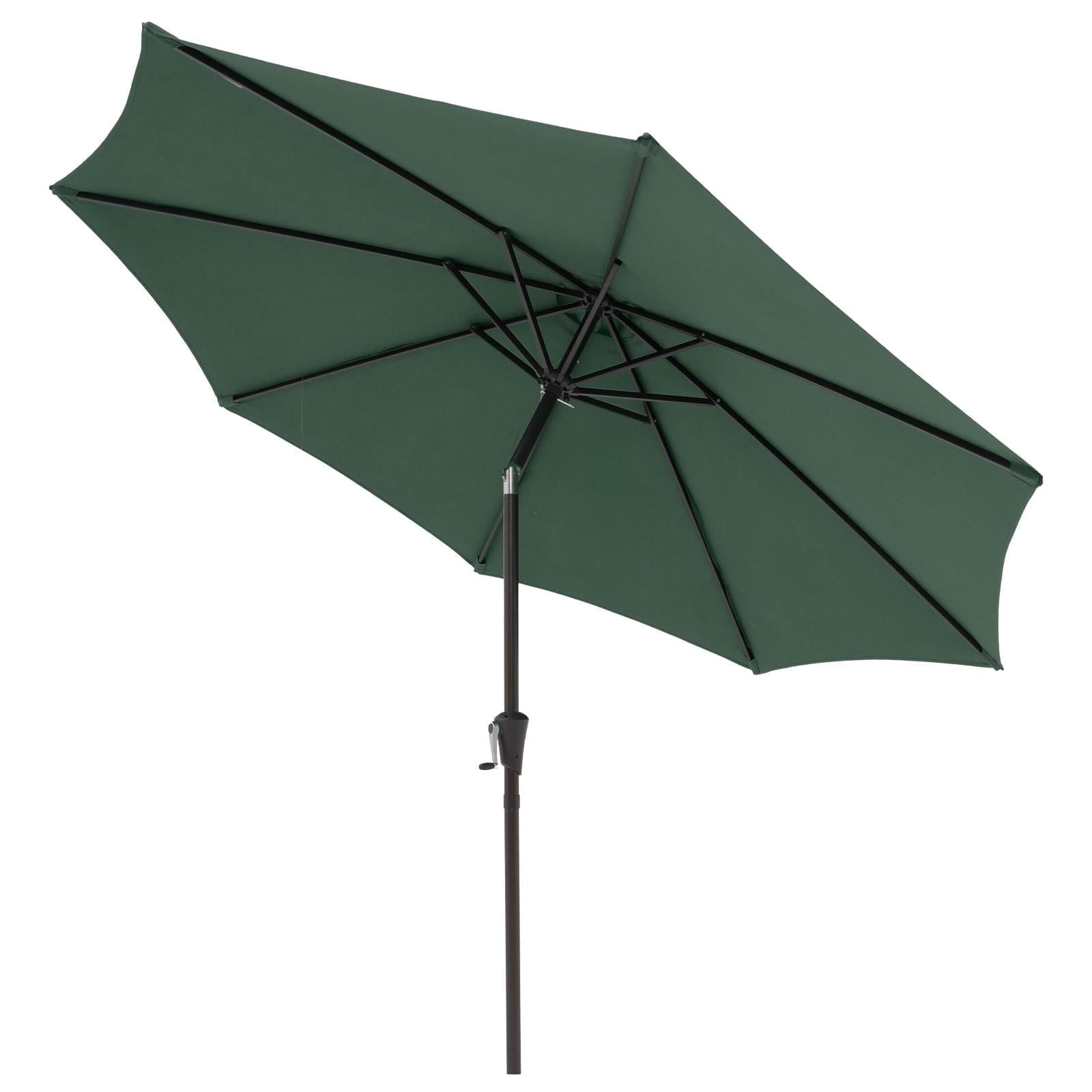 9 ft Patio Umbrella, Outdoor Table Market Umbrella with 8 Ribs and Push Button Tilt and Crank, for Garden Beach Deck, Dark Green