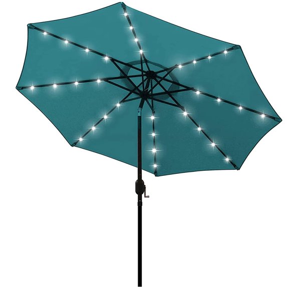 9 ft Patio Umbrella with Solar 32 LED Lights Clearance Outdoor Solar Umbrella Table Market Umbrella for Garden Backyard Pool and Beach