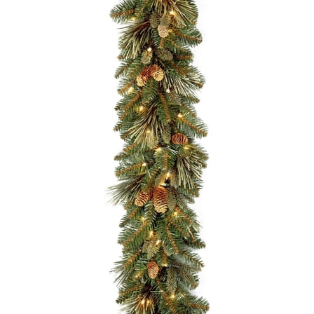 9 ft Pre-Lit Carolina Pine Artificial Christmas Garland, Christmas Decoration with Pinecones, 100 Warm White LED Lights, 240 Tips, Timer, Green