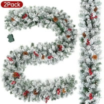2Pack 9 ft Pre-Lit Christmas Garland, Snowy Flocked Garland Decorated for Outdoor Indoor Fireplace Mantel Door Railing Christmas Tree Xmas Holiday