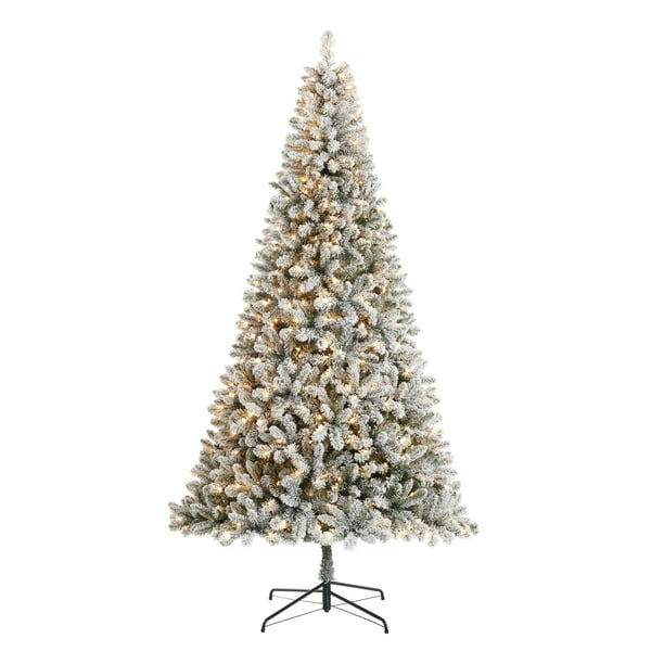 9 ft PreLit Flocked Frisco Pine Artificial Christmas Tree, 600 LED