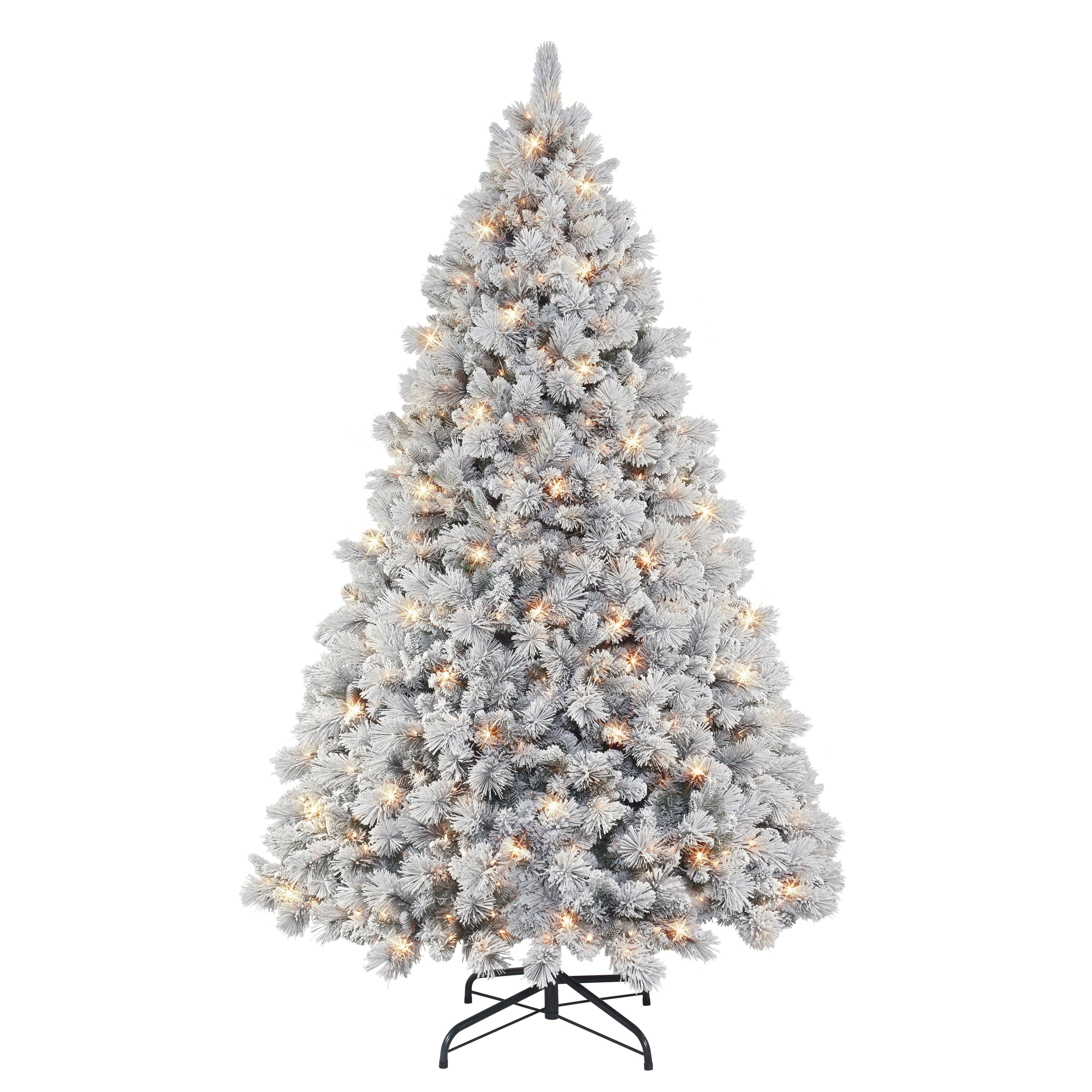 9 ft Pre-Lit Flocked Traditions Pine Tree 900 Clear Incandescent Lights ...