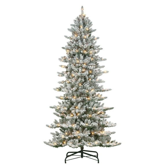 9 ft Pre-Lit Slim Flocked Royal Majestic Artificial Spruce Tree