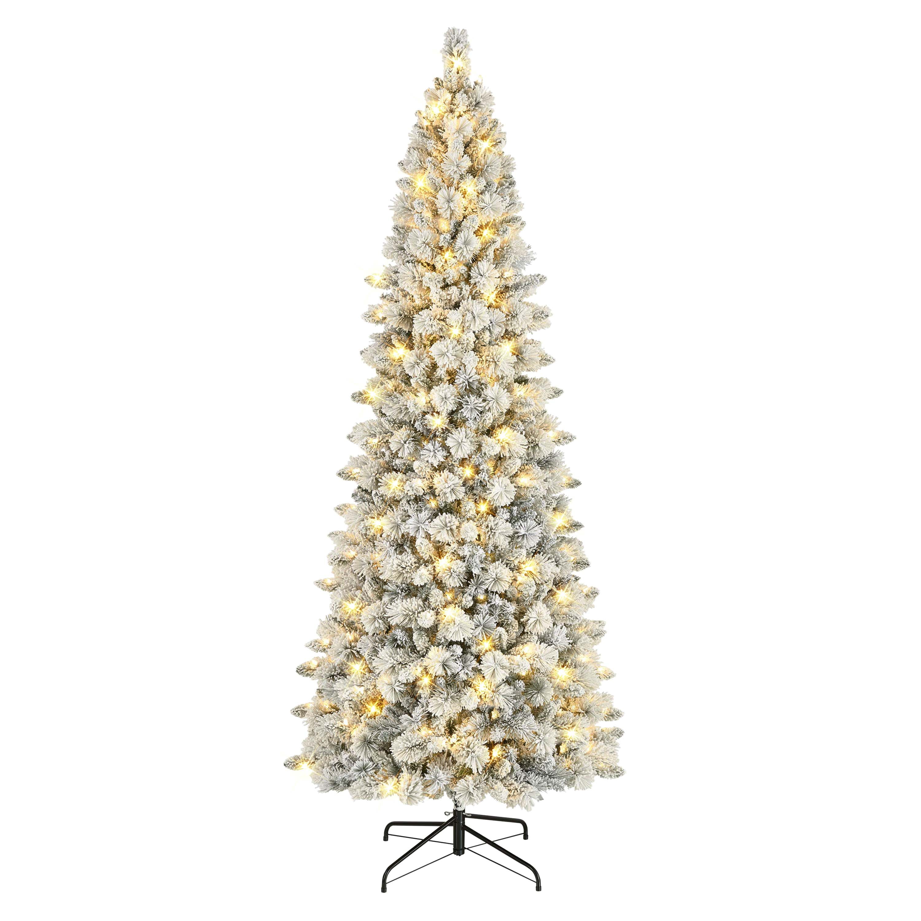 9 ft Pre-lit Flocked White Spruce Christmas Tree with LED Lights