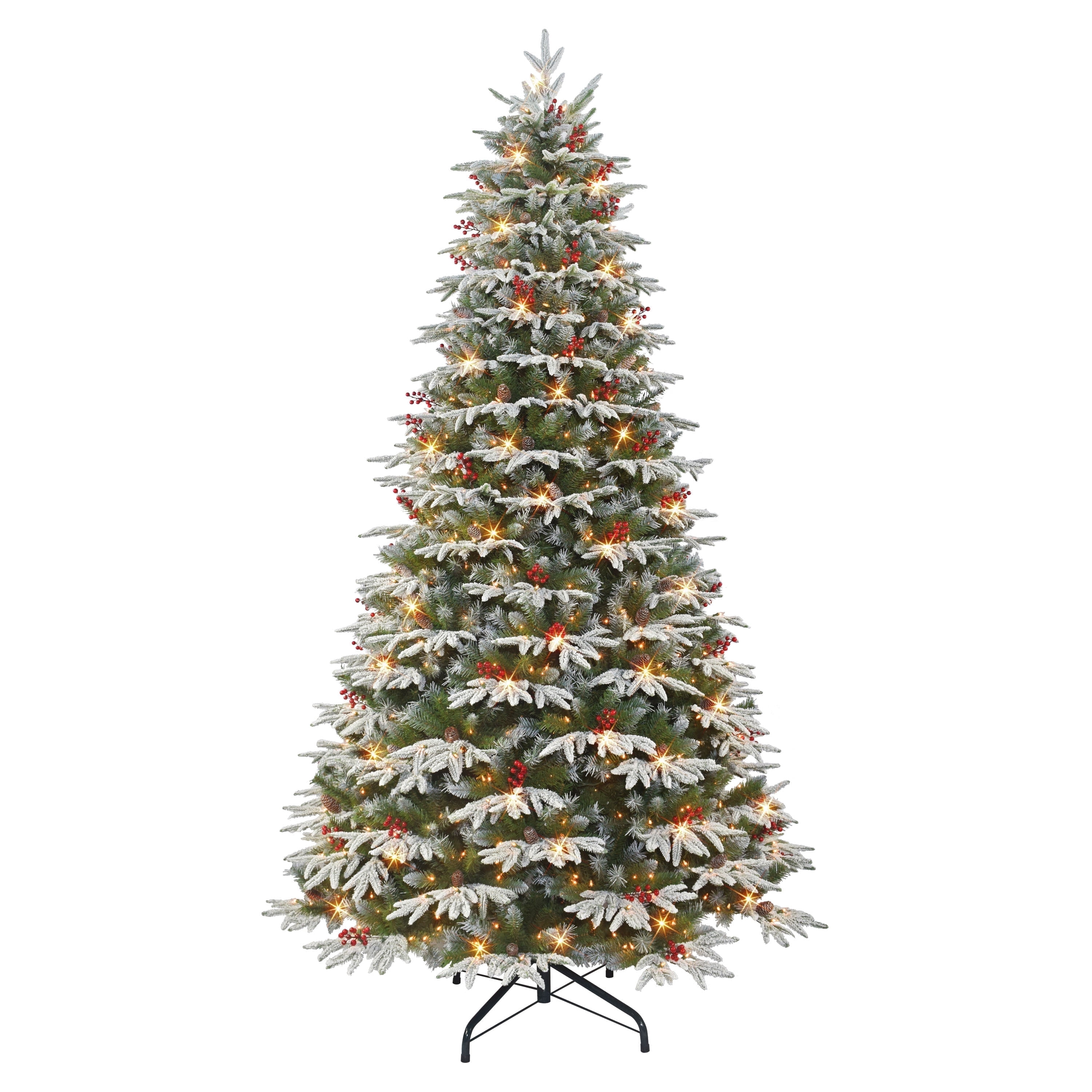 9 ft Pre-lit Flocked Halifax Fir Tree 900 Clear Incandescent Lights On ...