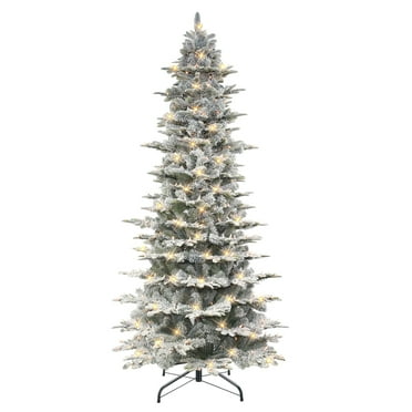 6.5 ft Pre-lit Flocked Utah Fir Tree 1569 PE/PVC Tips 350 UL Clear ...