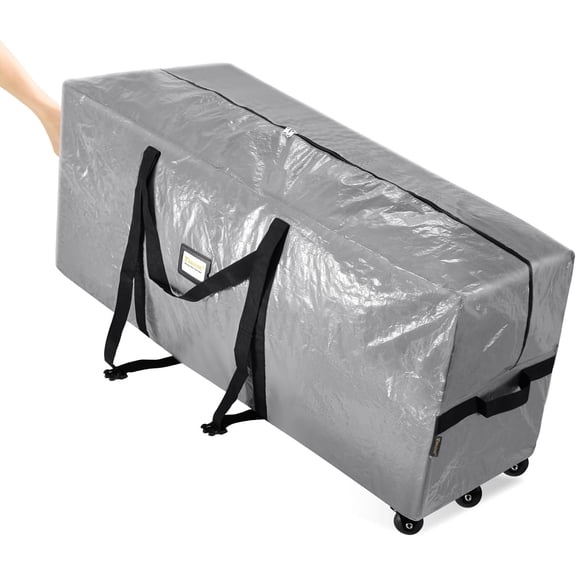 9 ft Rolling Christmas Tree Storage Bag, 3 Swivel Wheels for Easy Moving, Heavy Duty Extra Large Artificial Christmas Tree Bag with Reinforced Carry Handles and Fixed Buckle (Grey)Christmas