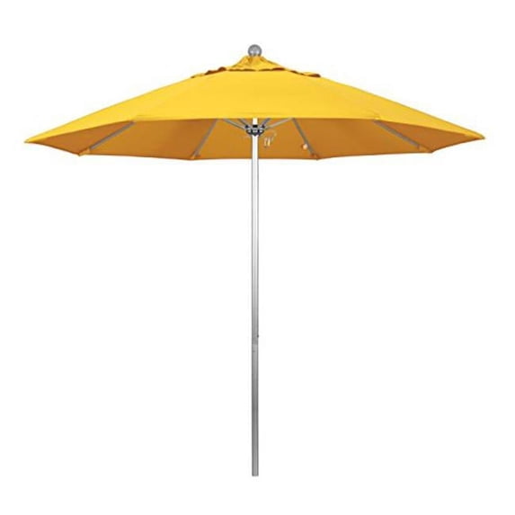 9 ft. Round Aluminum & Fiberglass Silver Pole, Sunflower Yellow Umbrella