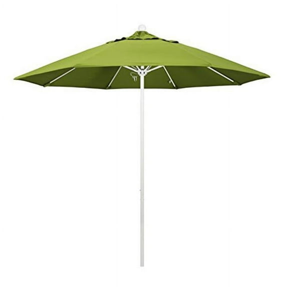 9 ft. Round Aluminum & Fiberglass Umbrella, Push Open & White Pole - Sunbrella Macaw Fabric