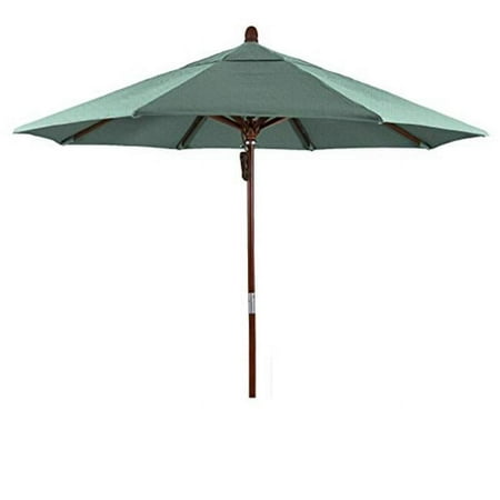9 ft. Round Hardwood Frame Market Umbrella, Stainless Steel Hardware & Push Open - Sunbrella Spectrum Mist
