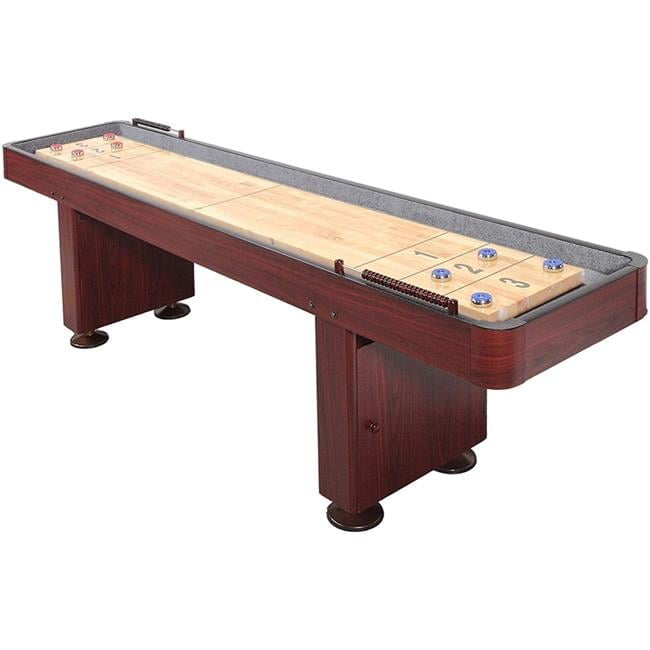 9 ft Dark Cherry MDF Shuffleboard Table with Storage Cabinets