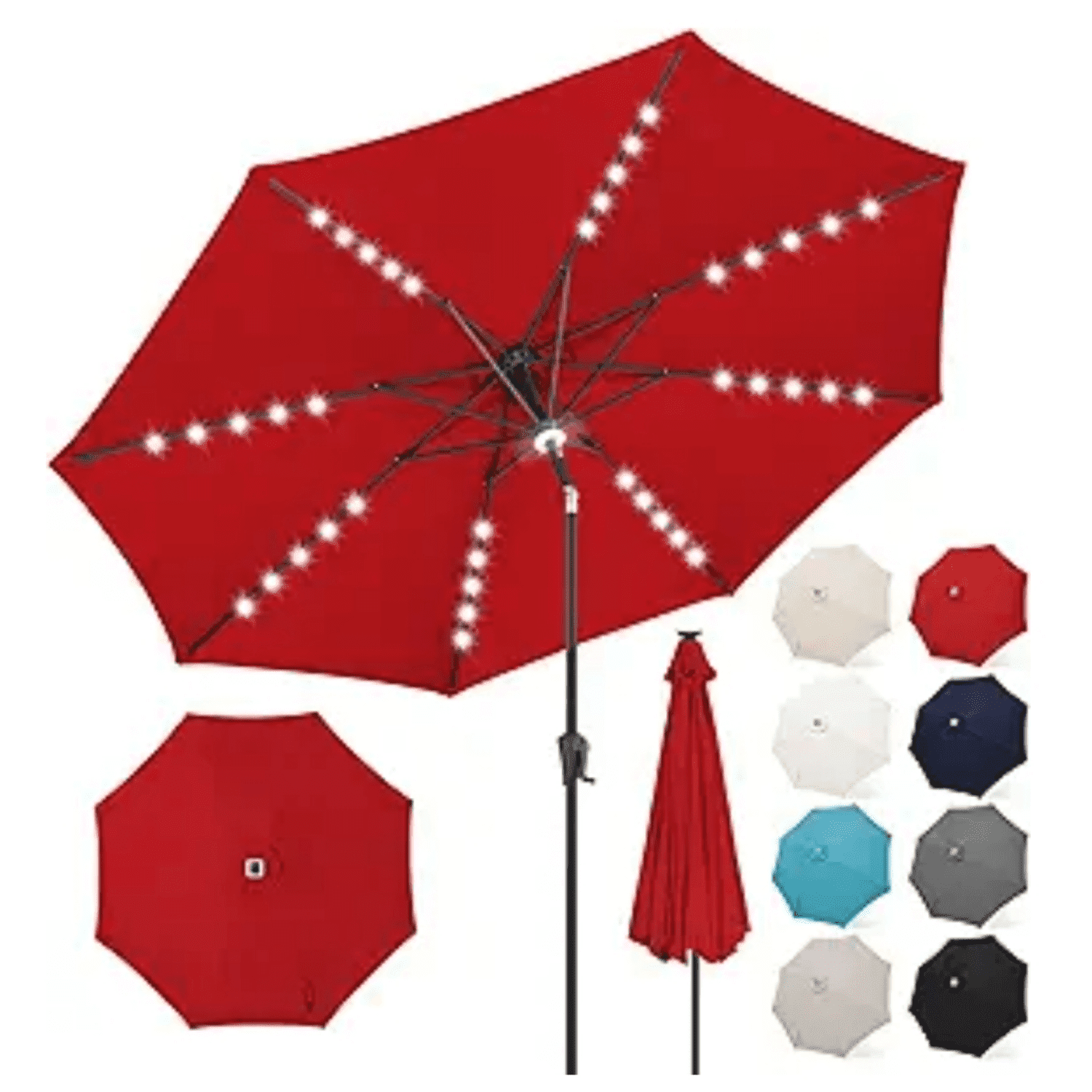 9 ft Solar Powered Outdoor Market Patio Table Umbrella with LED Lights ...