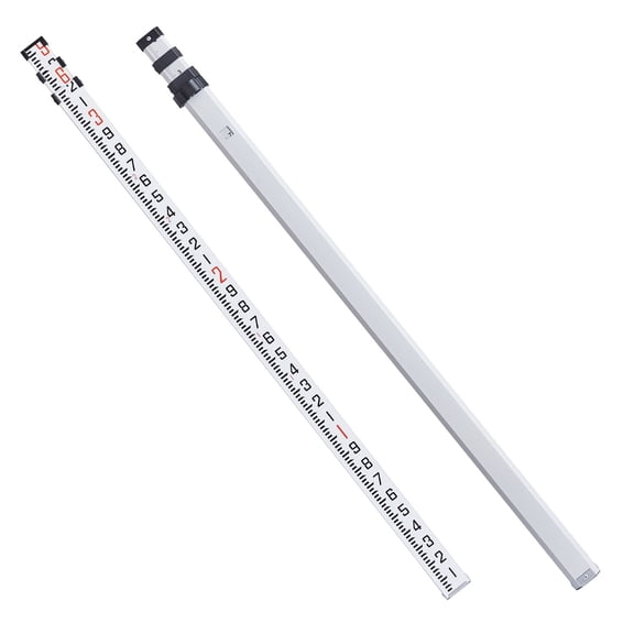 9 ft Telescoping Aluminum Grade Rod with 3-Section Dual 1/10 ft Scale, Bubble Level & Carrying Bag for Residential Walls & Floors