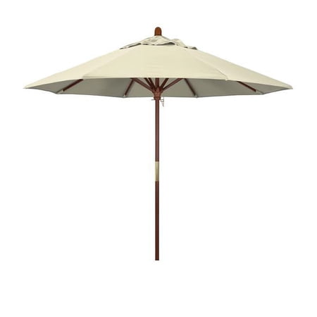 9 ft. Wood Market Umbrella Pulley Open Marenti Wood-Olefin-Antique Beige