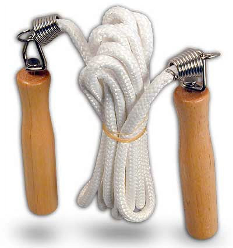 Spring Loaded Rope 9-ft polyester Jump Rope with Spring Loaded Wooden Handles for Speed ...