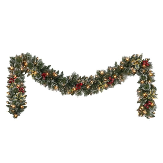 9 ft x 10" Pre-Lit Snowy Silverton Pine Garland