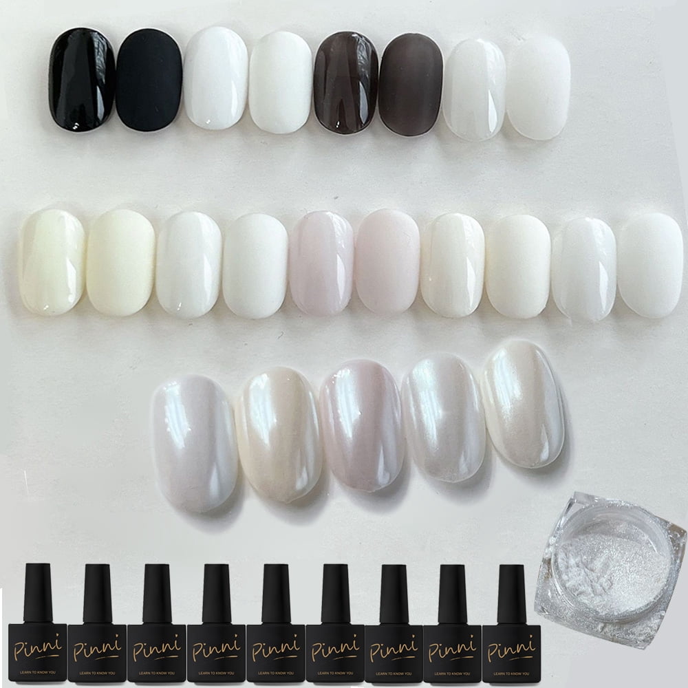 9 gel nail polish + 1 jar Moonlight Pearl Aurora Nail Powder -Metallic Chrome Nail Powder-Mermaid Iridescent Holographic Mirror Powder- Glitter Pigment Manicure Powder