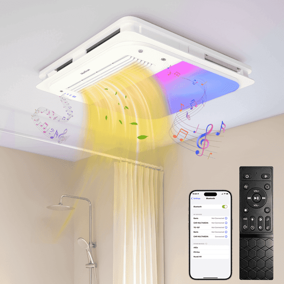 9-in-1 Bathroom Exhaust Fan with Heater, Dimmable LED Light, Built-in Bluetooth Speaker, Auto Humidity Sensor & Remote Control