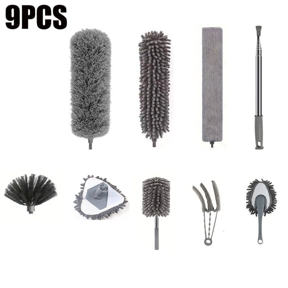 9-in-1 Cleaning Kit for Home & Car, Brush Set with Microfiber & Extension Handle