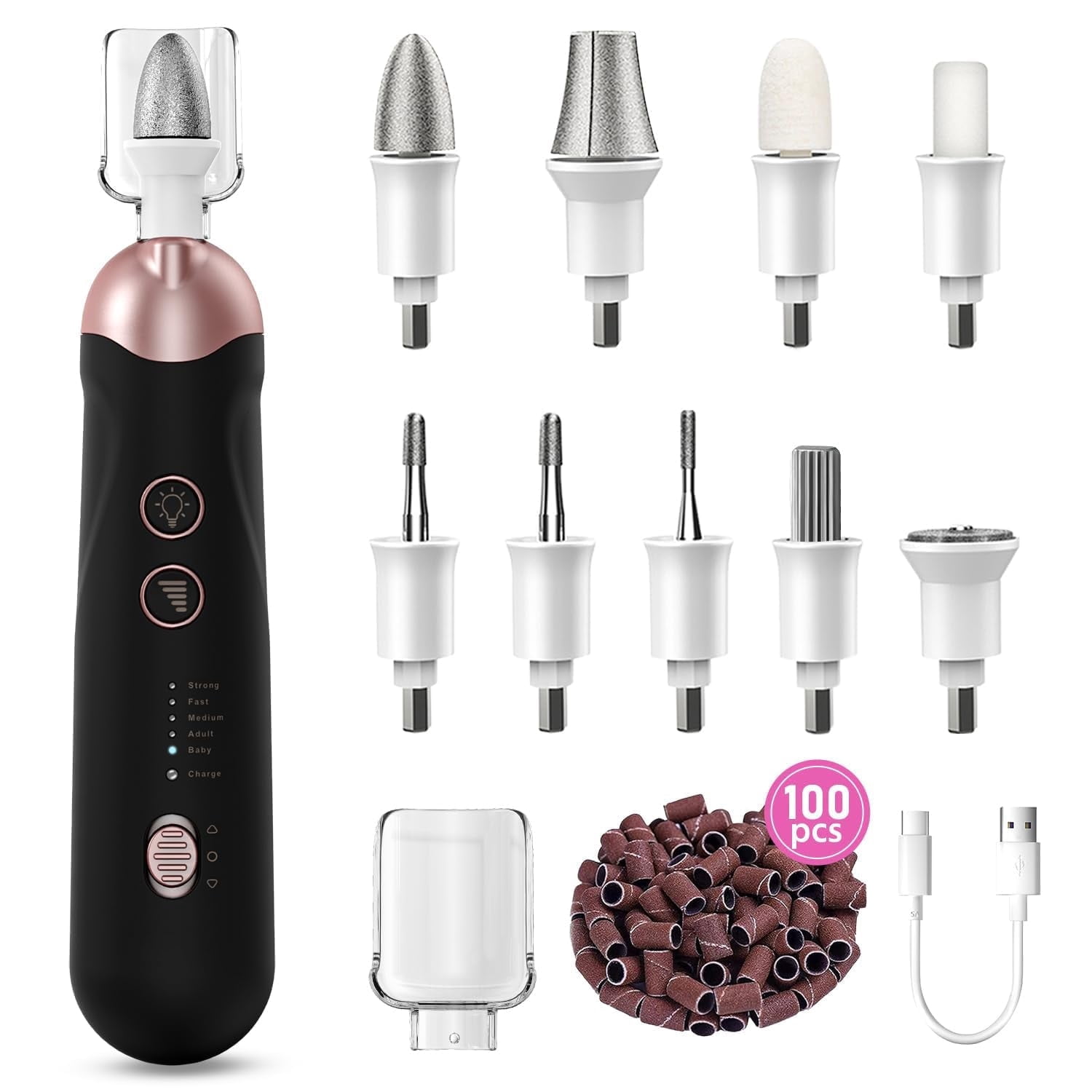 9-in-1 Cordless Nail Drill Kit - Professional Manicure & Pedicure Set with 100 Drill Bits & Sanding Bands