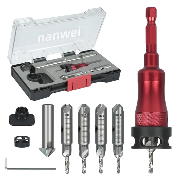 9-in-1 Countersink Drill Bit Set with Depth Stop, Reversible Heads & Vertical Guide, Hex Shank for Hardened Steel & Wood, Men Tool Gift