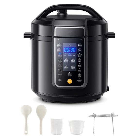 9-in-1 Electric Pressure Cooker 13 Presets Instant Multi Cooker Olla de Presion Slow Cooker Rice Cooker Steamer Sauté Yogurt Maker Non-Stick Pot 6 Quart Black, Aluminum
