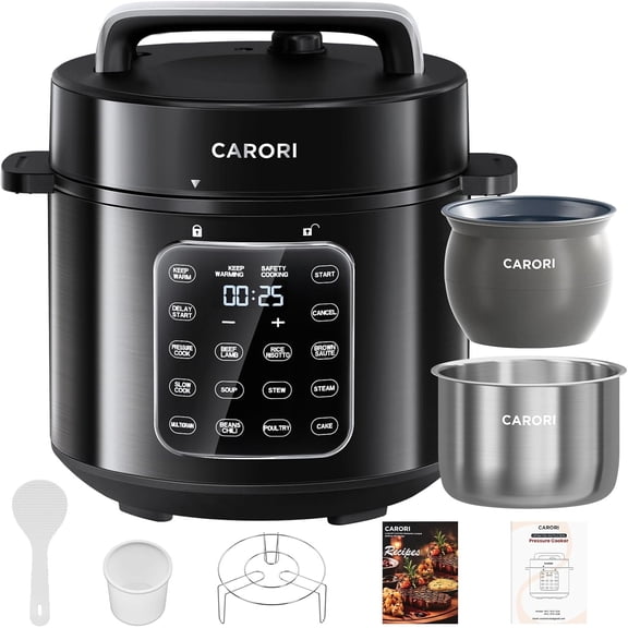 9-in-1 Electric Pressure Cooker 6 Qt with Dual Inner Pots Stainless Steel and Non-Stick Slow Cook Rice Cook Steam Black Bestseling