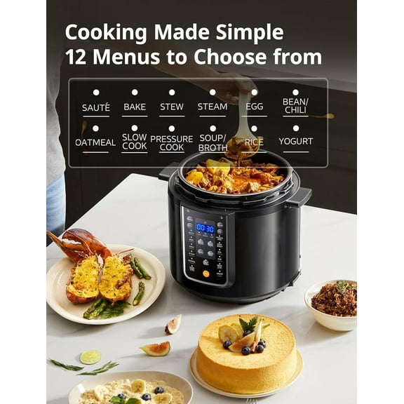 9-in-1 Electric Pressure Cooker with 14 Presets, 6 Quarts Black Multi-Cooker