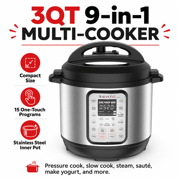 9-in-1 Electric Pressure Cooker with Stainless Steel Inner Pot, Programmable Multi-Cooker