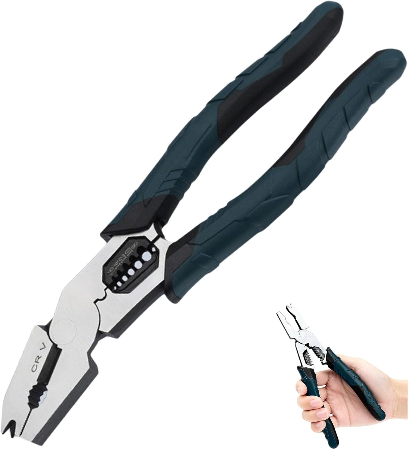 9-in-1 Industrial-Grade Multi-Function Cutting Pliers with Wire Stripper & Crimper, Compound Action for Heavy-Duty Electrical Work, Automotive Repair and Construction