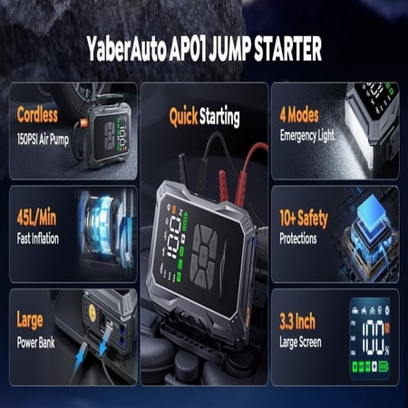 9-in-1 Jump Starter with Air Compressor 5500A 150PSI Portable Car Battery Jump Starter (All Gas/10L Diesel), Jump Box Car Battery Jumper Starter Portable Jumper Cables, 150W DC, Lights
