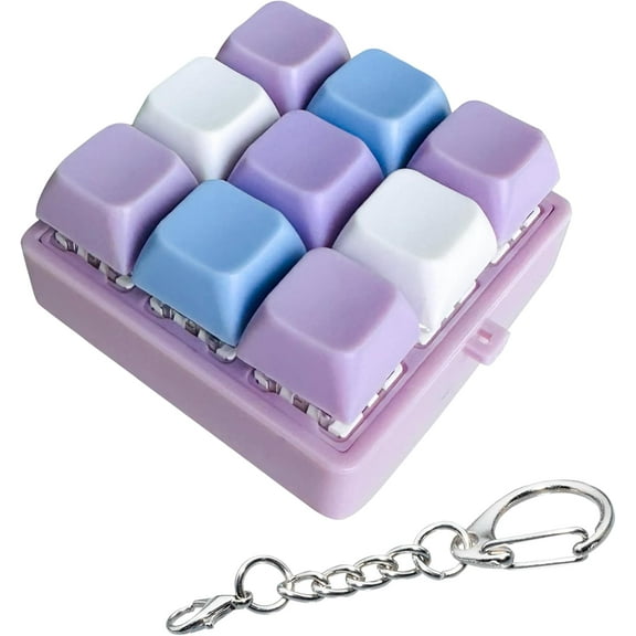 9-in-1 Keyboard Fidget Toy, Keyboard Fidget Keychain 9-in-1 Keyboard Decompression Button Finger Clicker Toys Stress Relief Fidget Gifts (3 Colors- Blue White Purple)