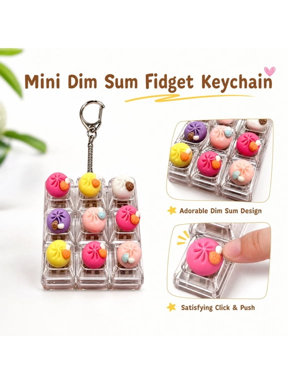 9-in-1 Keyboard dumpling clicker fidget Toy, 2.28*2.28 In PVC Light-Up Dumpling Keychain, Clicky Stress Relief Toy for Office School Travel