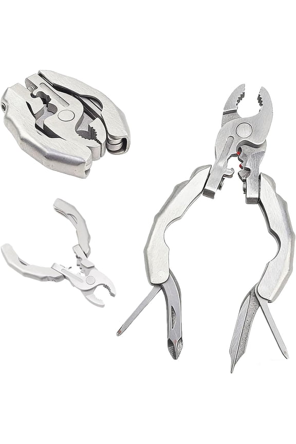 9-in-1 Keychain Multitool Pliers, Compact Pocket Tool, Stainless Steel Mini Folding Gear, Screwdrivers, Wire Cutter, Stripper, Crimper, Bottle Opener, Camping Hiking Repair (1pcs)