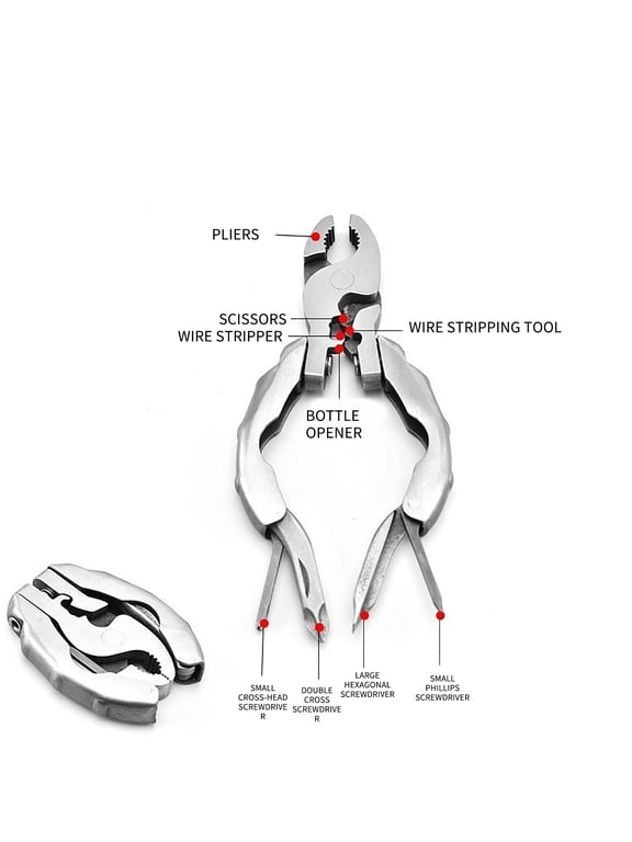 9-in-1 Mini Multi-Tool, Stainless Steel Folding Pocket Pliers with Screwdrivers, Bottle Opener, Wire Cutter, Keychain Camping Tool
