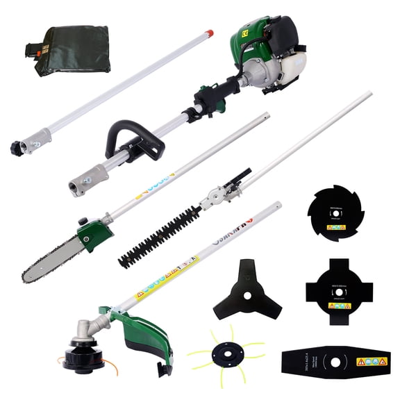 9 in 1 Multi-Functional Trimming Tool 38CC 4 Stroke Gas Pole Saw Hedge Trimmer Grass Trimmer Brush Cutter for Garden Lawn Care Dark Green