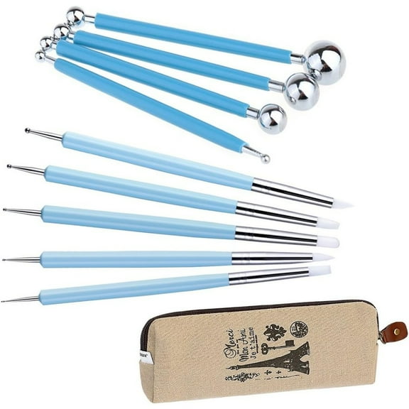9-in-1 Multi-Purpose Art Tool Kit, Featuring Metal Ball Dotting Stylus and Dual-End Silicone Tips, Perfect for Clay Modeling, Mandala Painting, Nail Art and Cake Decorating