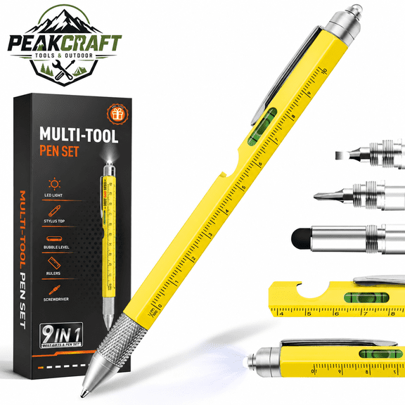 9-in-1 Multitool Pen for Men, Father’s Day Gifts for Dad Husband Grandpa, LED Flashlight Tool Pen with Screwdriver, Ruler, Level, Stylus, Bottle Opener, Phone Holder, Gift Box with Refills and Batter